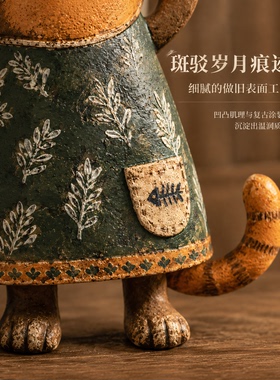 复古治愈系木质猫咪桌面摆件