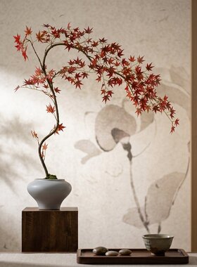 日式仿真枫叶花瓶摆件客厅玄关书房茶室桌面仿真花艺家居软装饰品