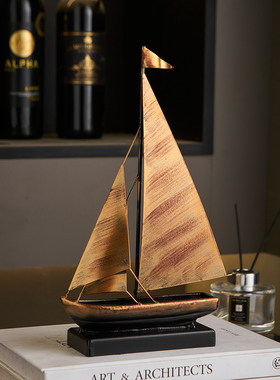 复古风铁艺一帆风顺帆船摆件客厅电视柜酒柜玄关办公室桌面装饰品