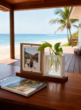 北欧实木双面照片相框摆件