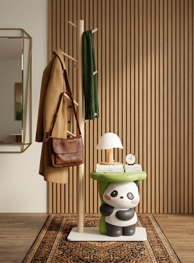 可爱熊猫造型实木衣帽架摆件