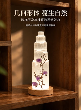 创意水晶塔紫花助眠小夜灯
