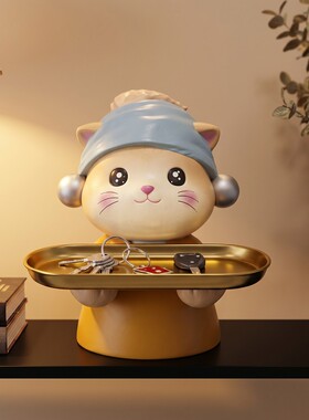 卡通猫头波普可爱玄关钥匙托盘