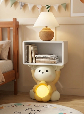 可爱小熊带灯书架储物柜摆件