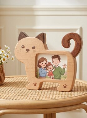 可爱猫咪造型实木相框摆件