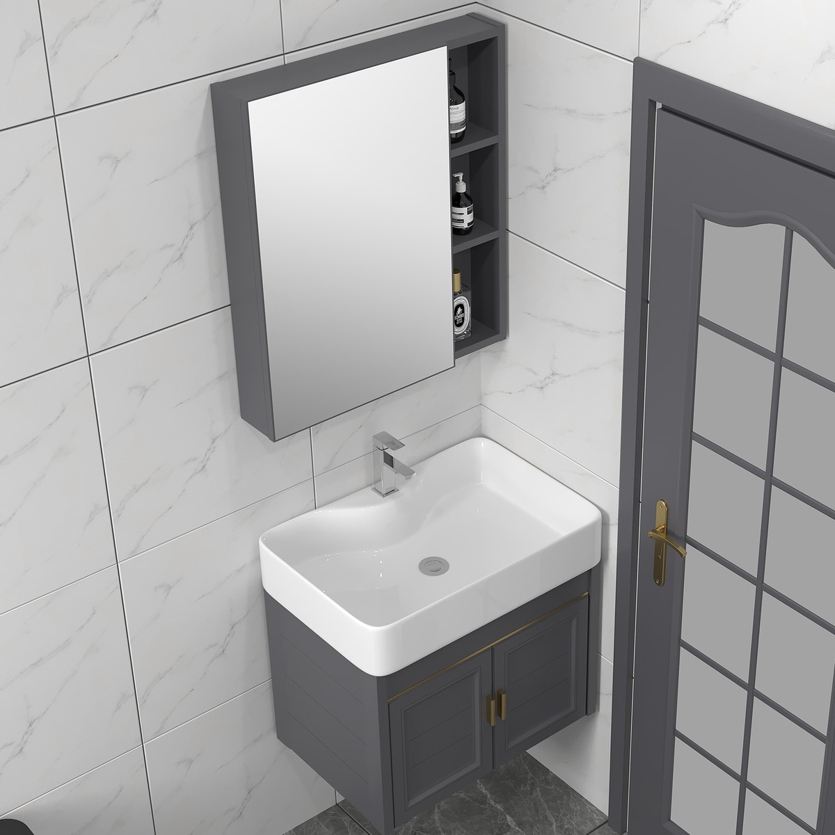 小户型防水窄长浴室柜组合迷你洗手洗脸盆卫生间小洗漱台面盆 - 图1