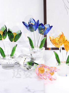 热销厂家水晶郁金香批发摆件家居装饰饰品送礼佳品创意水晶工艺品