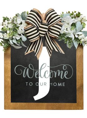 标志26字母前门花环木牌挂件16英寸欢迎新品花环木质工艺品