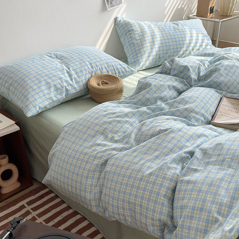 無印新款全棉水洗棉床上四件套简约纯棉格子被套纯色床单床笠床品,淘宝优惠券,粉丝福利购,淘宝优惠卷