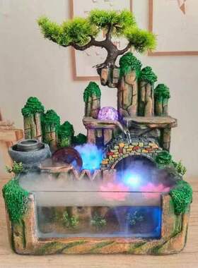 假山流水喷泉鱼缸高山造景摆件客厅玄关水车养鱼池装饰品办公室开