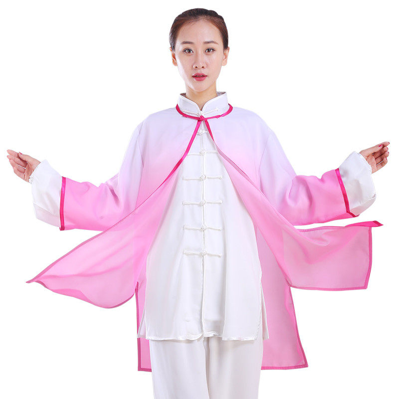 太极服女披纱渐变春夏秋中国风雪纺团队表演服男武术比赛服外搭单,淘宝优惠券,粉丝福利购,淘宝优惠卷