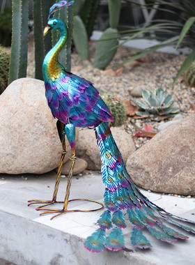 美式孔雀开屏铁艺复古创意动物摆件别墅庭院橱窗户外花园造景装饰