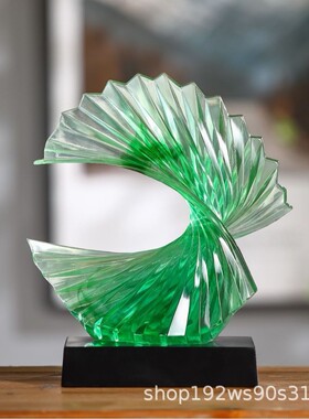 热销现代简约透明树脂扇形客厅高端抽象艺术摆件玄关酒吧展示柜装