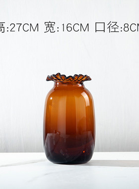 简约现代透明玻璃花瓶欧式琥珀色家居客厅餐厅桌面样板间装饰花器