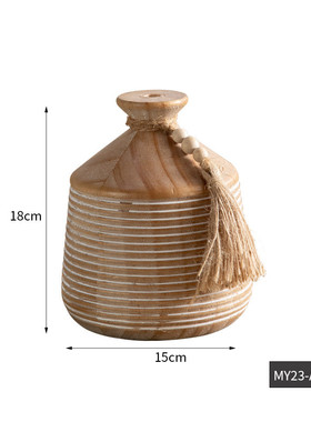 日式茶室实木雕刻花器干花摆件原木风民宿陶艺店装饰手工花瓶批发