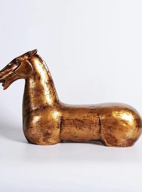 新中式金箔马树脂工艺品样客厅酒店售楼电视柜版间软装玄关摆件