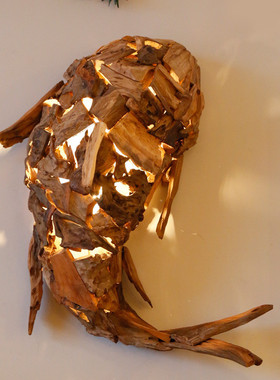 鱼型墙饰品diy手工木饰品木片鱼制创意酒店装饰木头实木艺术品