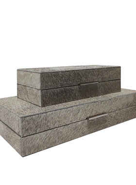 热销现代轻奢灰色马毛样板房衣帽间首饰盒装饰盒梳妆台收纳饰品盒