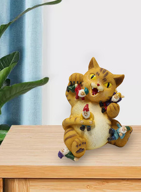 有趣的宠物猫五跟个个小矮人雕像树脂工艺品庭院装饰品创意摆