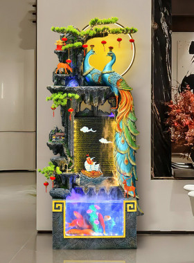 热销孔雀鱼缸招财加湿器旁装饰品假山流水客厅电视柜办公茶室落地