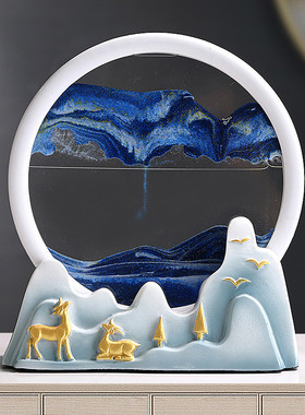 一鹿发财摆件客厅电视柜招财鹿一对玄关酒柜流沙画沙漏解压装饰品