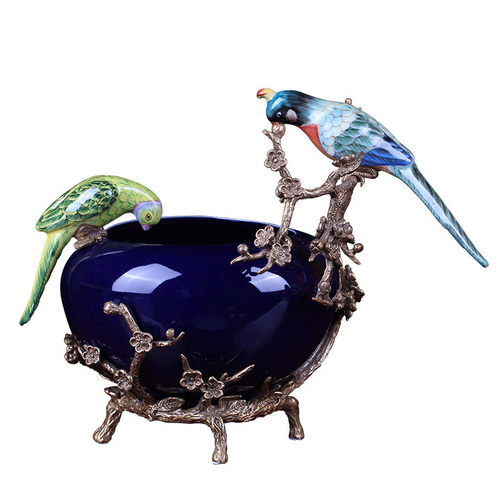 热销欧式创意装饰碗摆件家居饰品配铜鱼缸摆件样板房客厅玄关陶瓷 - 图2