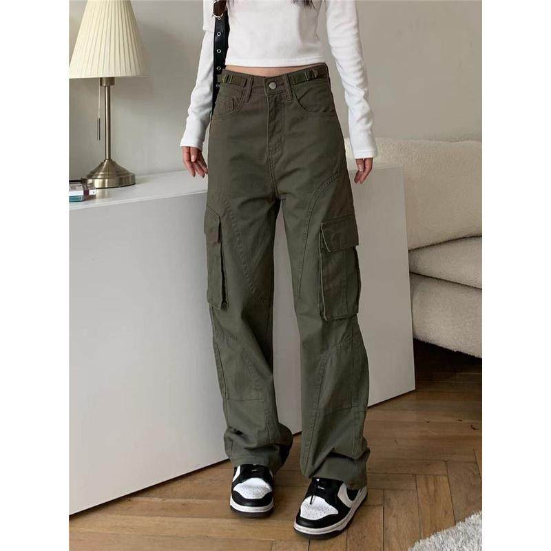 美式街头高街宽松直筒军绿色工装大码阔腿裤显瘦潮,淘宝优惠券,粉丝福利购,淘宝优惠卷