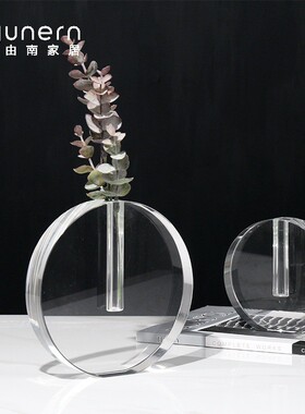 热销现代简约创意玻璃花瓶摆件售楼处样板间客厅插花艺术饰品软装