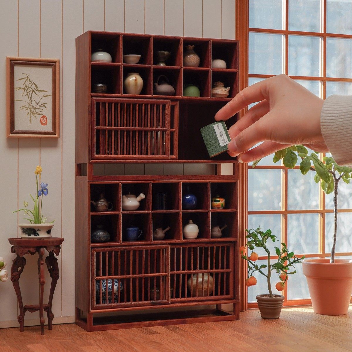 玩具】中式柜多宝阁茶边柜收纳柜 6分娃屋迷你微缩摆件家具模型,淘宝优惠券,粉丝福利购,淘宝优惠卷