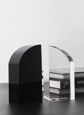 热销现代极简约透明几何半扇形方块水晶书档书靠装饰品摆件样板间