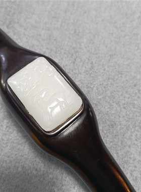 热销寺院师傅用品手持法器精品黑檀如意手工镶玉吉祥如意玉如意摆