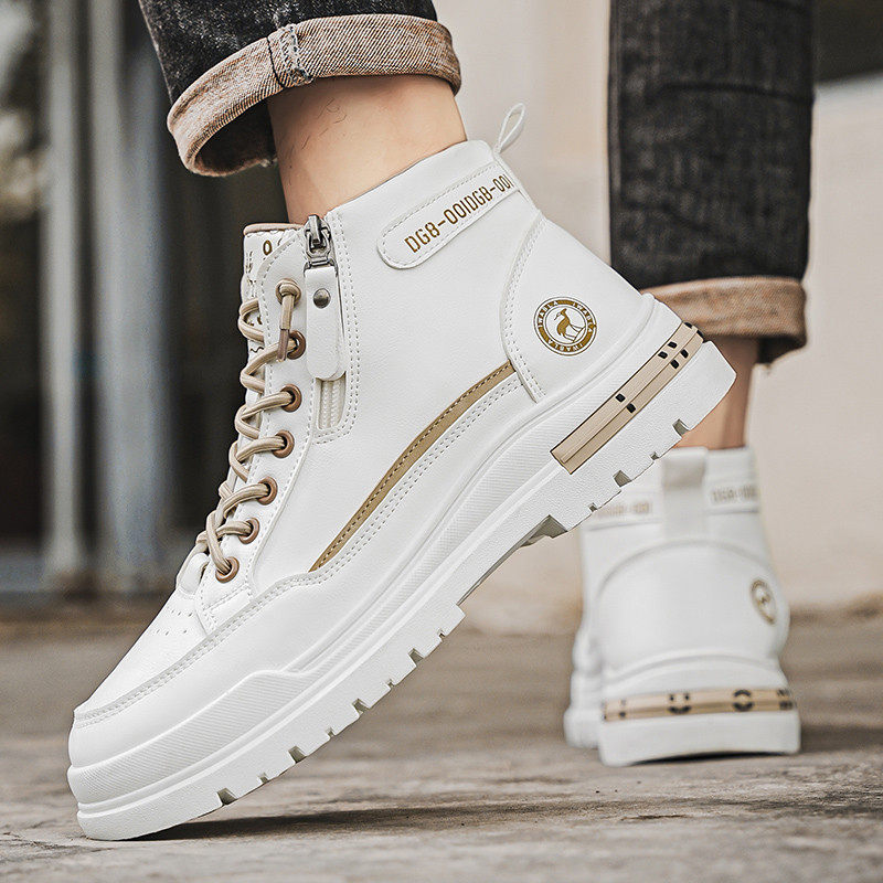 高帮男鞋夏季休闲运动英伦风工装鞋青少年潮流皮面白色机车马丁靴,淘宝优惠券,粉丝福利购,淘宝优惠卷