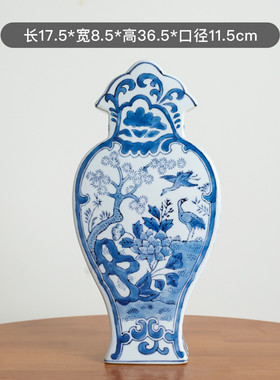 青花瓷陶瓷大花瓶高级感复古侘寂风高插花瓶新中式中古风瓷器摆件