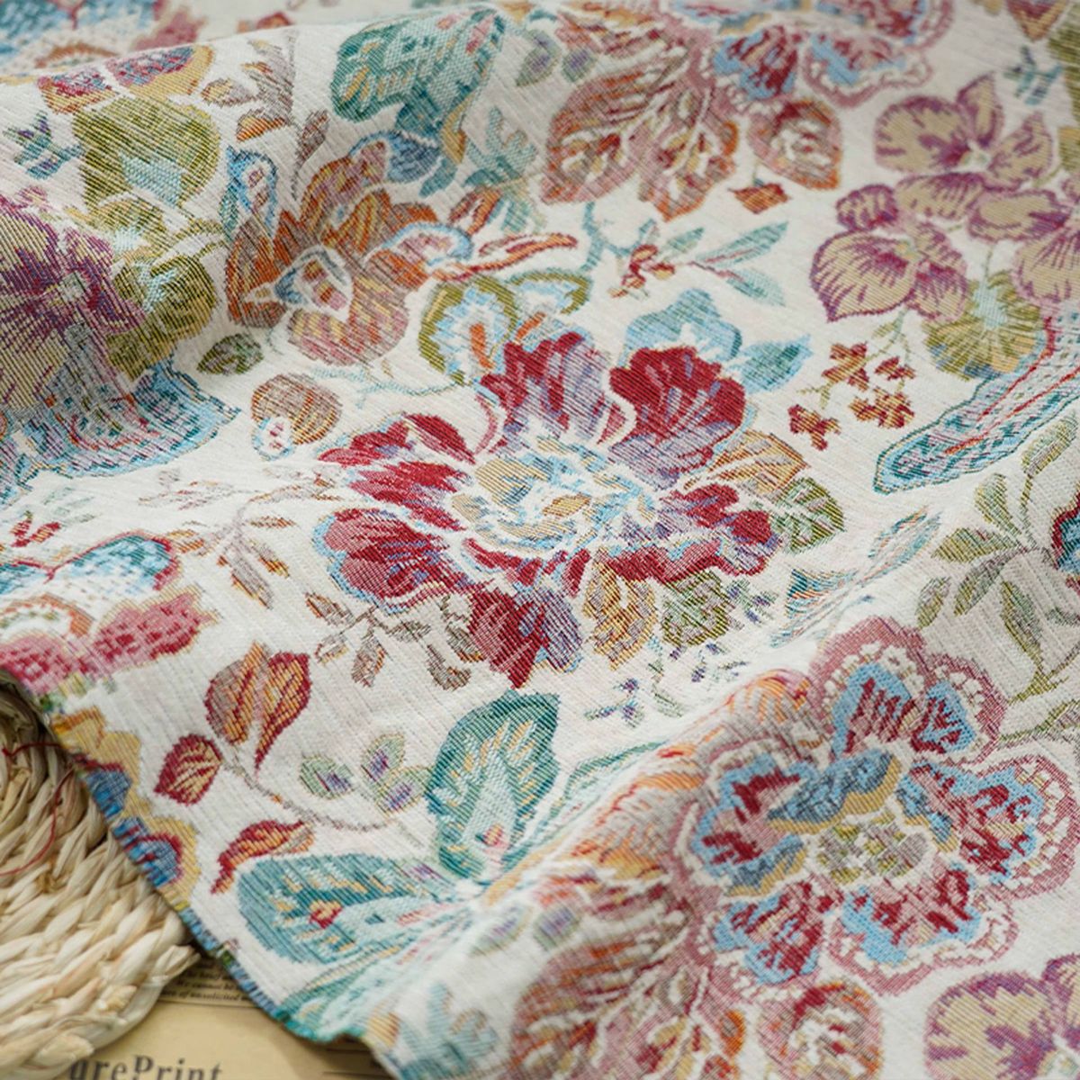 秋冬混纺厚实大花朵时装提花面料复古拜年服旗袍手工diy色织布料 - 图1