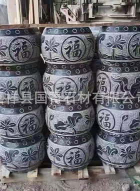 仿古雕园林墩石古建花柱仿古柱顶石青石刻画柱础石浮雕青石柱墩石