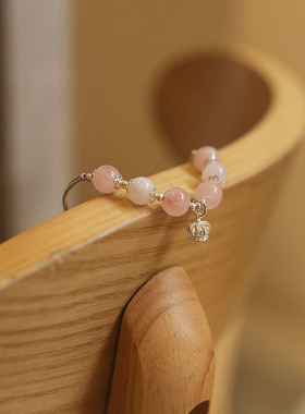 巧恩天然水晶手链粉水晶女S925银王冠公主首饰diy手串仙女手链