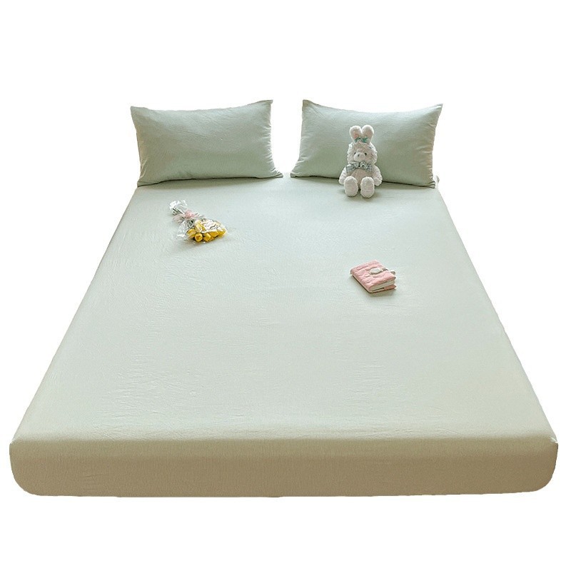 A类纯棉三件套全棉床笠罩单件母婴床罩纯色床单套床垫保护罩床盖 - 图3