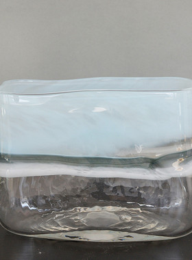 上天蓝彩色玻璃明彩色玻璃工艺品 美式乡村花瓶摆饰 几何形下