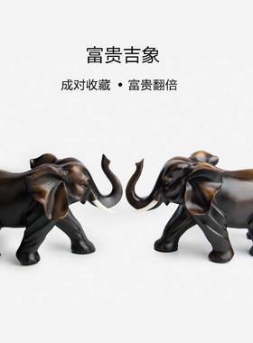 热销树脂工艺工厂纹大象家居电视柜招财装饰吉祥摆件一对跨境仿木