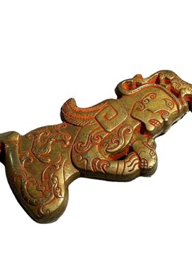 家居摆件珍藏战国铜鎏金阴阳兵符人物令牌2个一套影视道具古玩