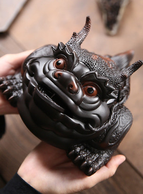 热销茶大号紫砂金蟾茶宠摆件精品可养招财三足龙蟾手工玩茶桌茶盘