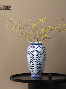 热销博西家居花器复古青花瓷陶瓷花瓶摆件家居高级感新中式装饰品