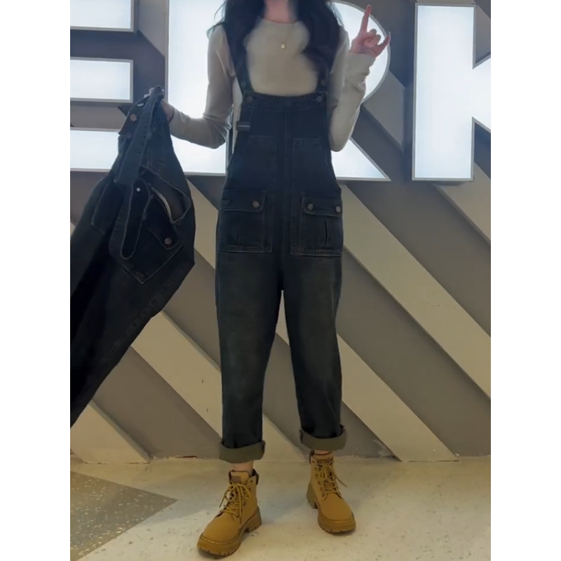 梨形身材大码牛仔背带女2024秋季新款宽松显瘦八分裤,淘宝优惠券,粉丝福利购,淘宝优惠卷