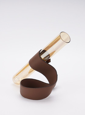 创意胍斜立试管玻璃插花器玻璃花皮质样板间售楼处皮革玻璃管装饰