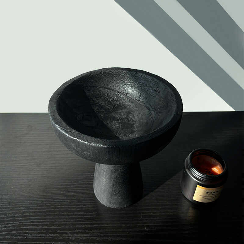 侘寂风黑色实木高脚果盘用客厅茶几软装木质高足盘民宿装饰摆件,淘宝优惠券,粉丝福利购,淘宝优惠卷