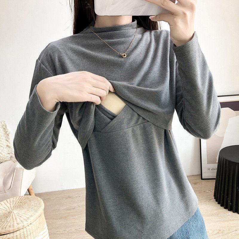 哺乳打底衫产后妈妈装宽松长袖睡衣秋冬孕妇外出半高领喂奶衣,淘宝优惠券,粉丝福利购,淘宝优惠卷