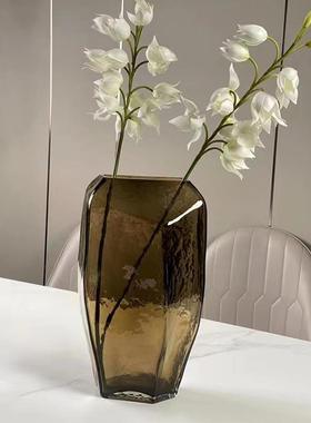 热销花器色几何大号玻璃花瓶创意冰纹水培咖家居客厅样板间软装摆
