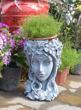 欧式创意女神头多肉植物大号花盆口径阳台户外庭院花园装饰品摆设