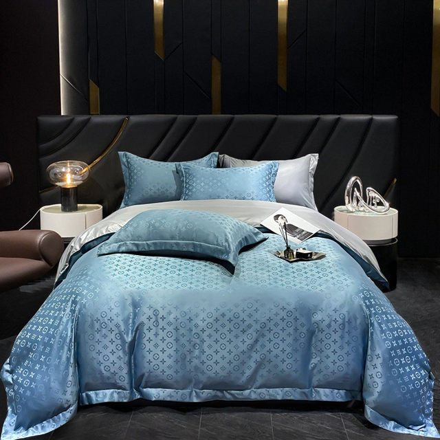 Hot-selling simple style double-sided cool ice silk bedding four-piece set wash silk light luxury Nordic style quilt cover many bed sheets