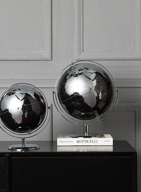 现代轻奢金银黑色地球仪摆件简约样板间书房客厅玄关办公室装饰品